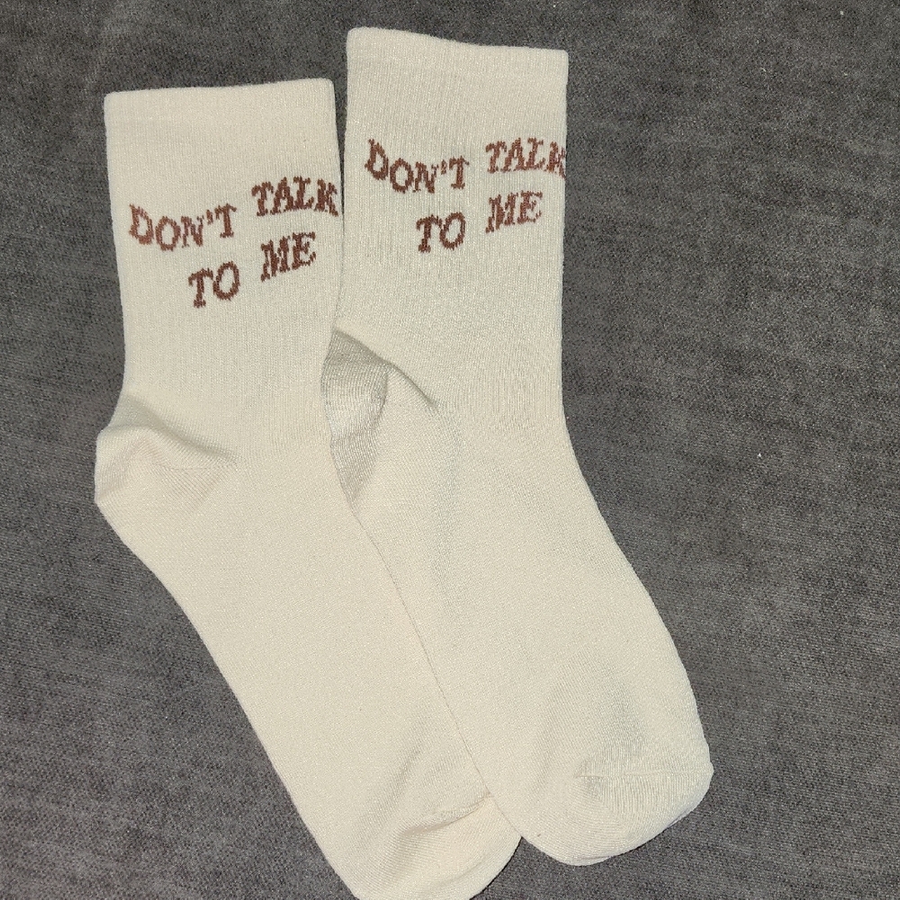 White Socks with Brown Text Size 8-11 In Women